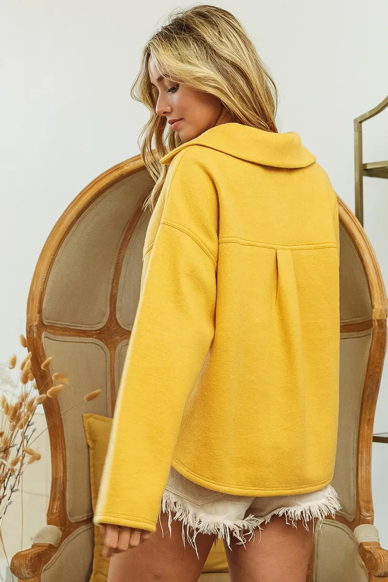 BiBi Flap Pockets Fleece Collared Sweatshirt - Tigbul's Variety Fashion Shop