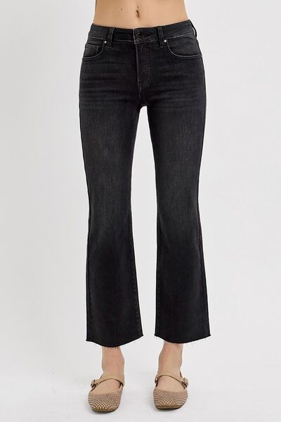 Black Tummy Control Mid Rise Crop Straight Jeans - Tigbul's Variety Fashion Shop