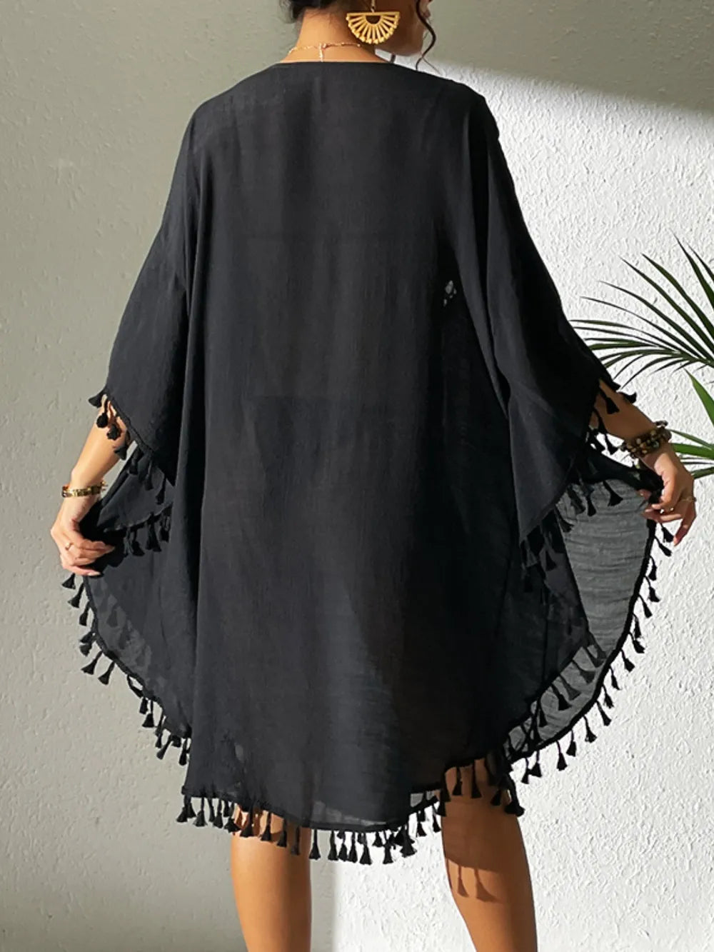 Tassel Cutout Scoop Neck Cover-Up Dress - Tigbul's Variety Fashion Shop