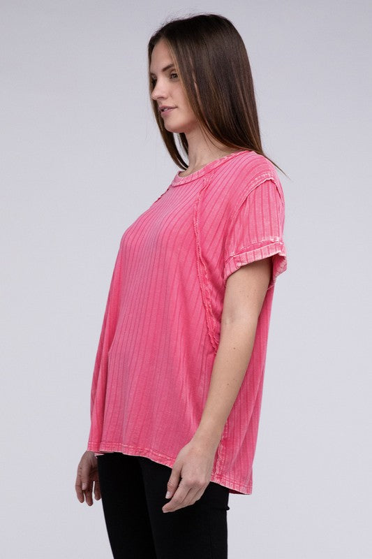 Ribbed Raglan Dolman Sleeve Boat-Neck Top - Tigbul's Variety Fashion Shop
