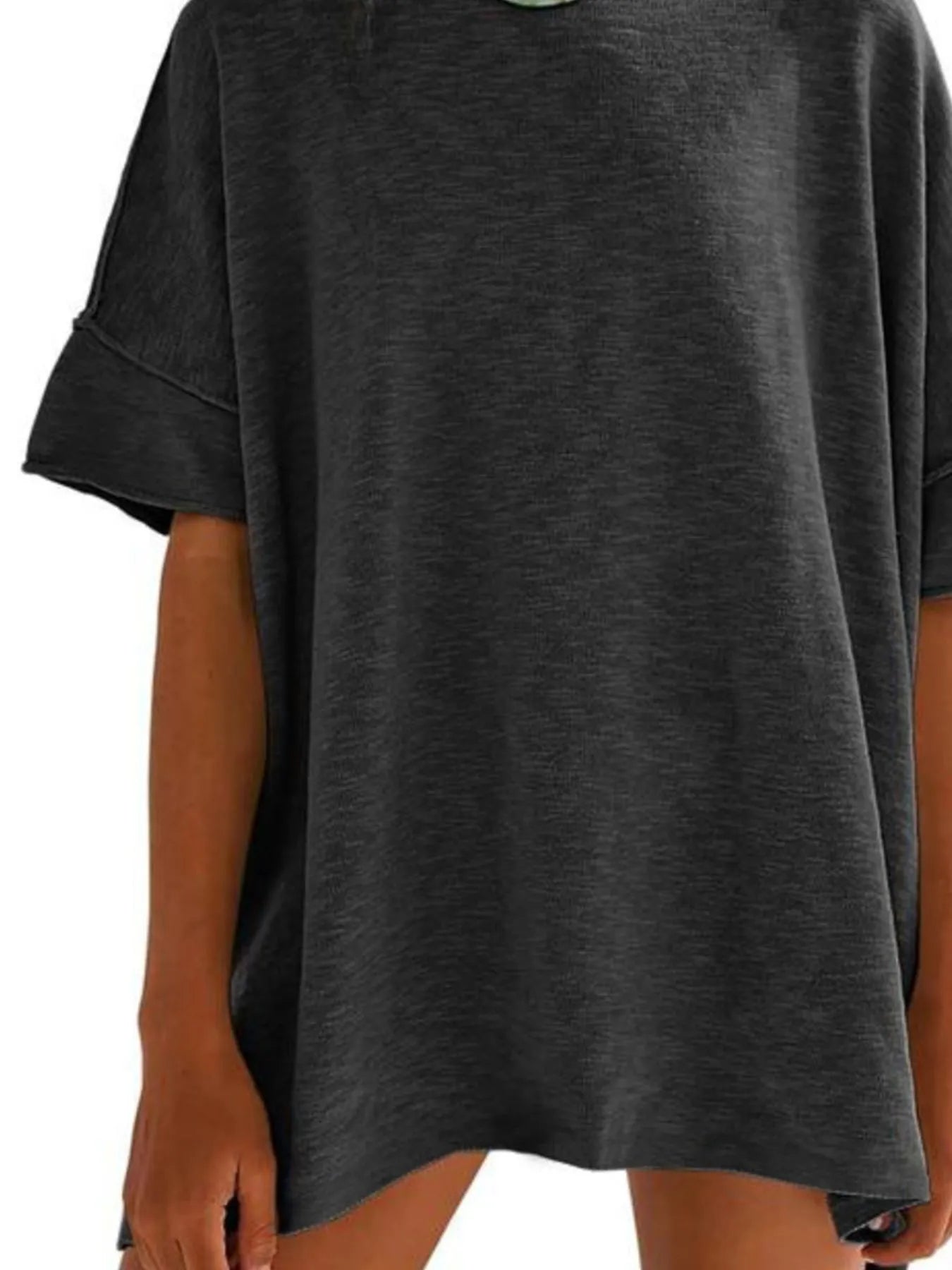 Oversized Round Neck Drop-Shoulder T-Shirt - Tigbul's Variety Fashion Shop