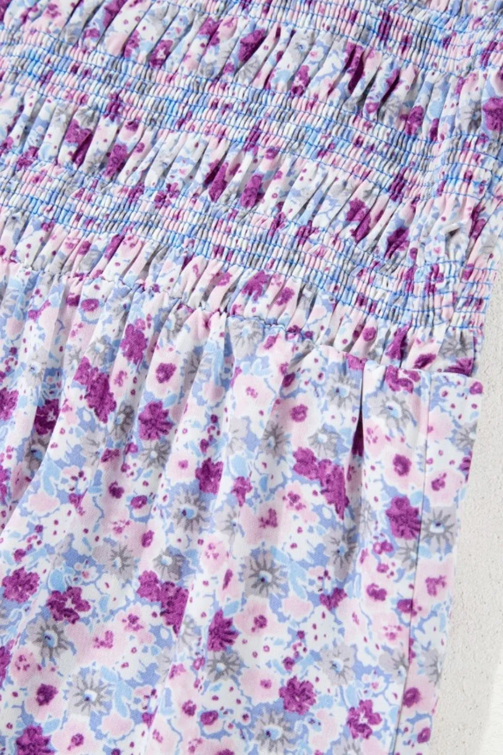 Lavender Tiered Floral Shirred High Waist Maxi Dress - Tigbul's Variety Fashion Shop