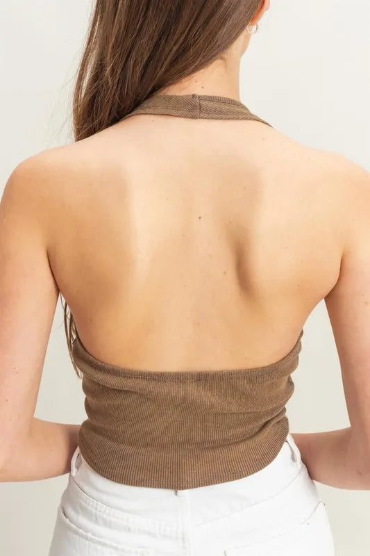 Mineral Wash Halter Neck Everyday Top - Tigbul's Variety Fashion Shop
