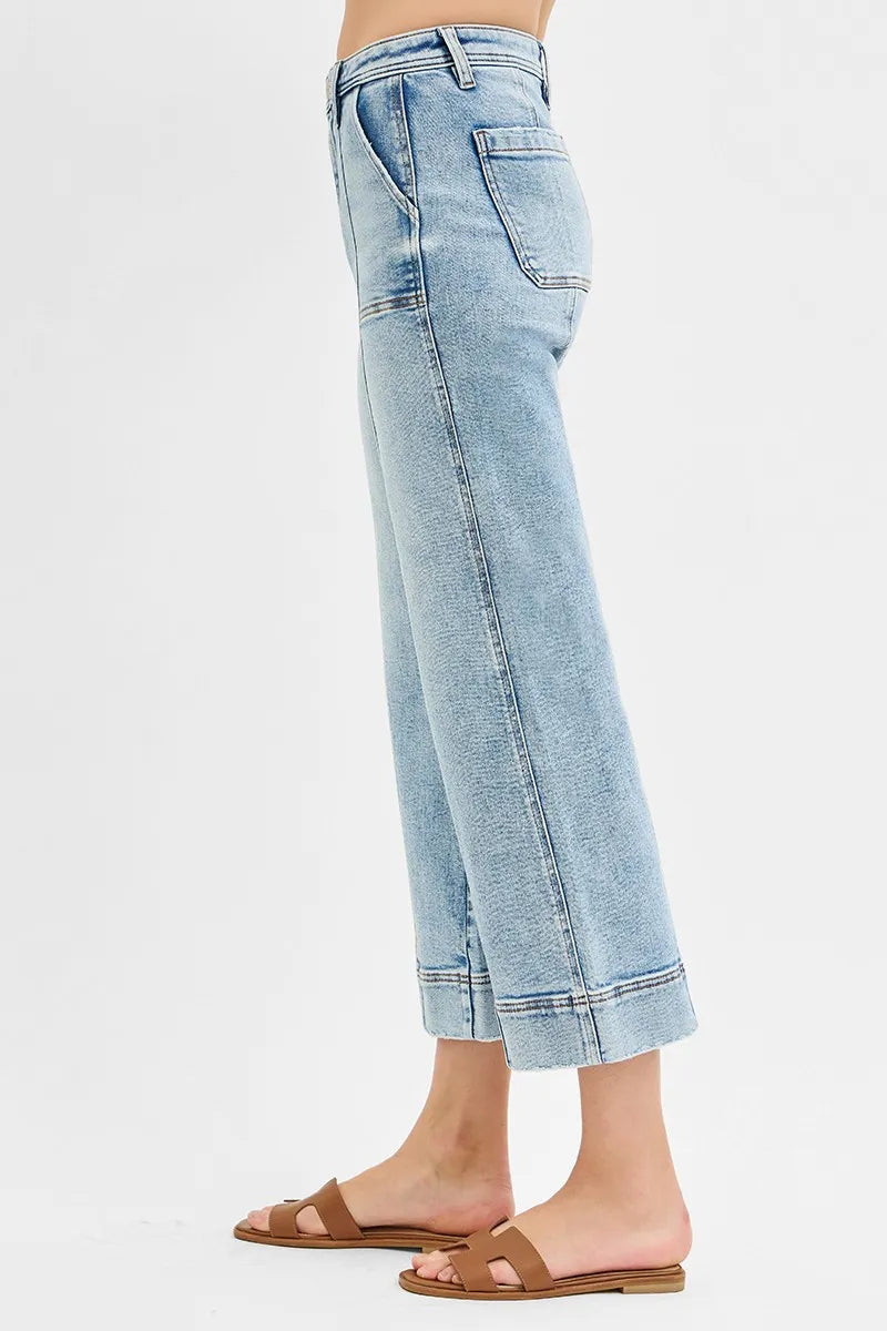 RISEN Full Size High Rise Crop Wide Front Seam Detailed Jeans Plus Size - Tigbul's Variety Fashion Shop