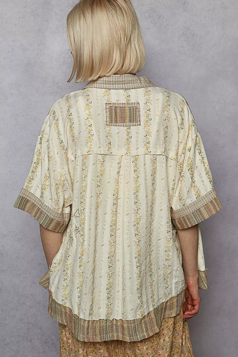 POL Printed Button Down Patchwork Short Sleeve Shirt - Tigbul's Variety Fashion Shop