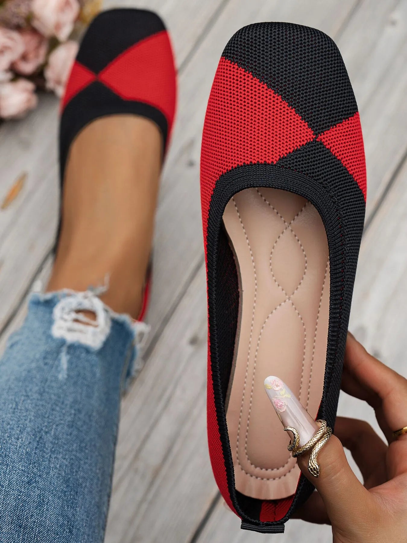 Color Block Knit Slip-On Loafers - Tigbul's Variety Fashion Shop
