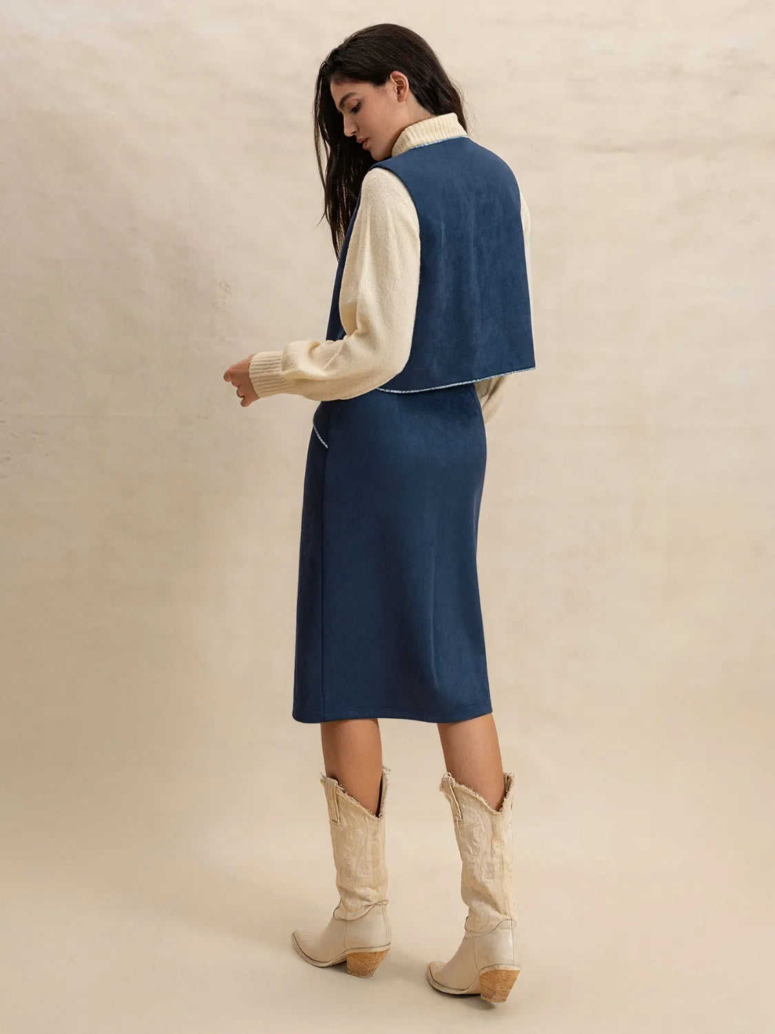Open Front Vest and Buttoned Skirt Set - Tigbul's Variety Fashion Shop