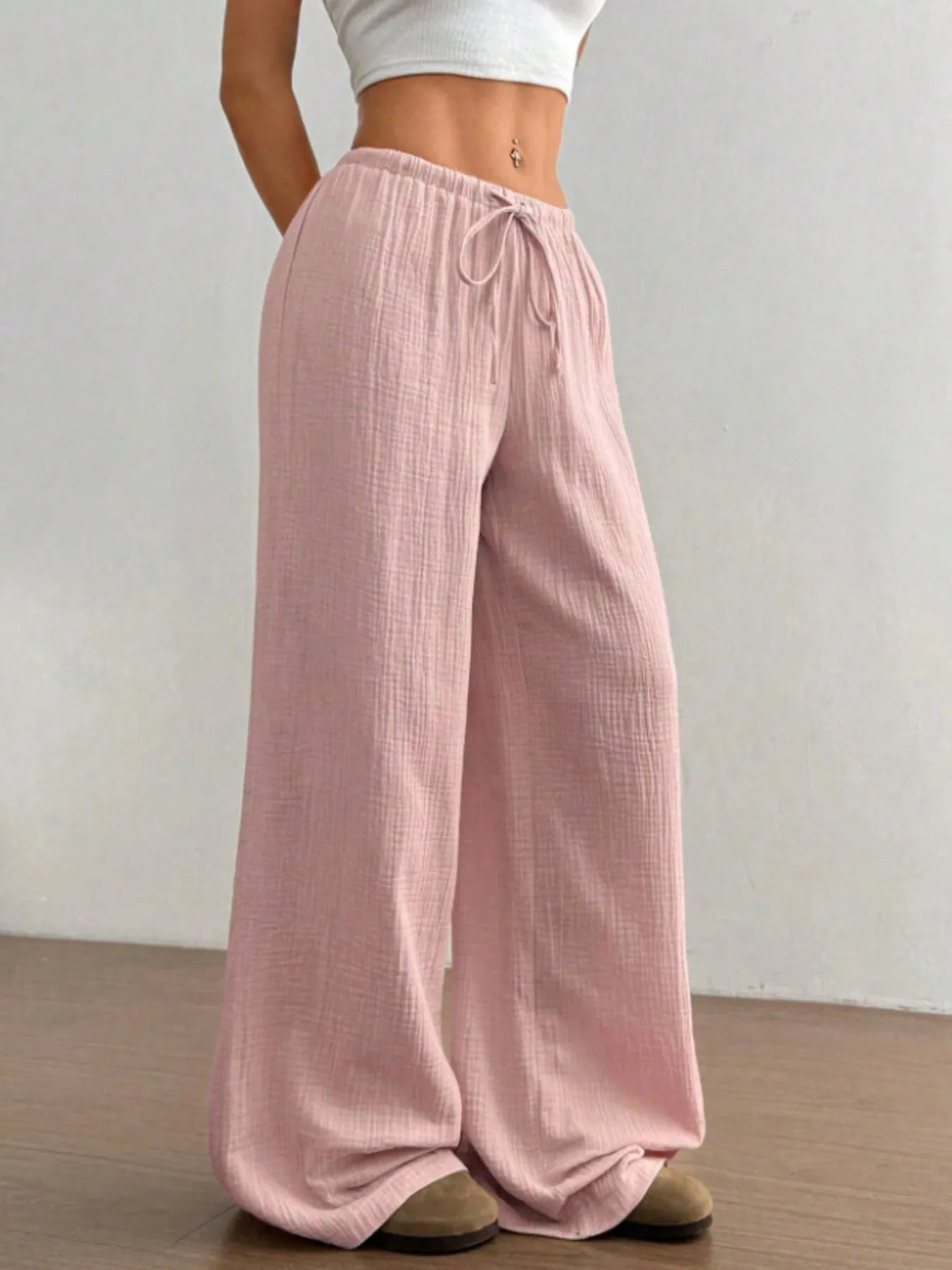 Wide Leg Drawstring Casual Pants - Tigbul's Variety Fashion Shop