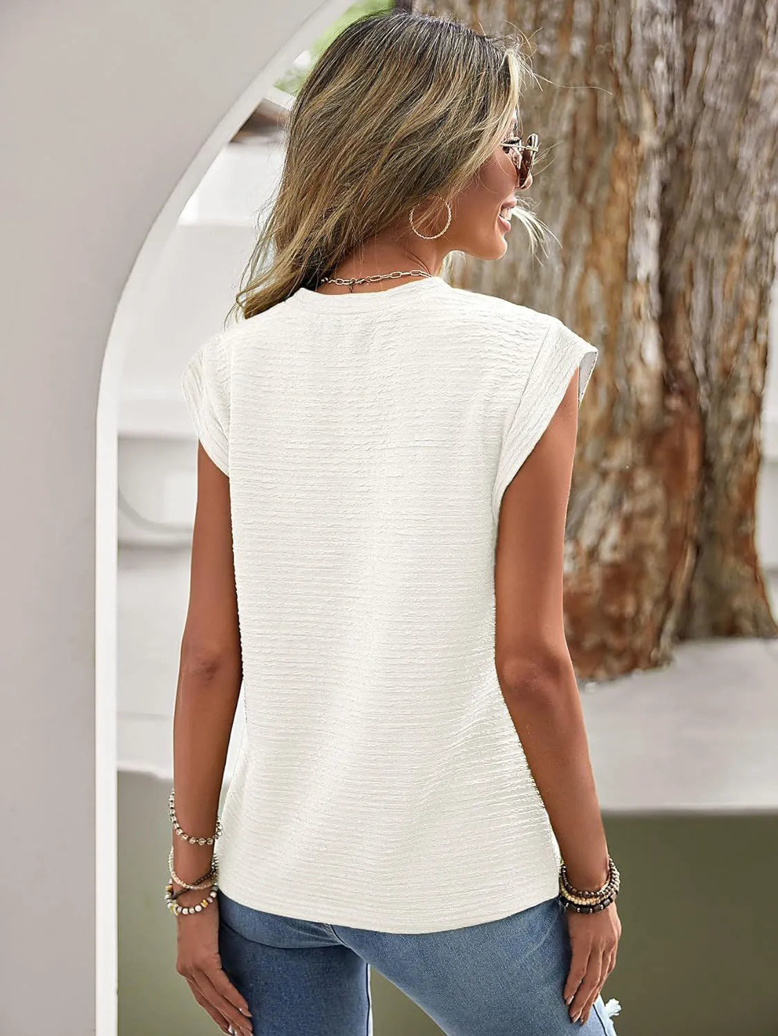 Textured Round Neck Casual Ribbed Top - Tigbul's Variety Fashion Shop