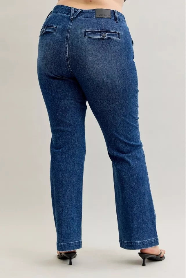 Judy Blue Full Size Mid Rise Bootcut Jeans with Welt Pockets Plus Size - Tigbul's Variety Fashion Shop