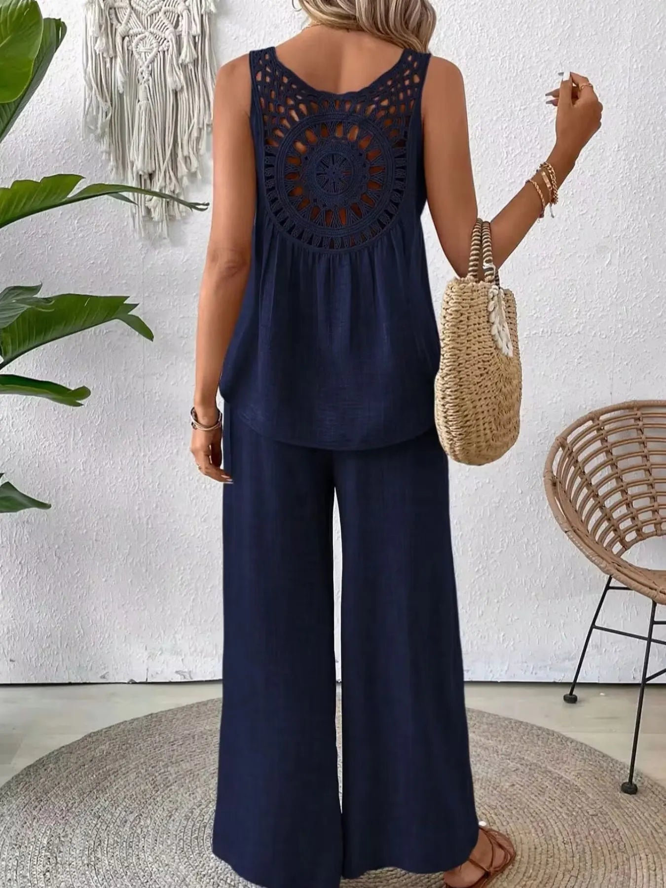 Round Neck Tank and Wide Leg Pants Set - Tigbul's Variety Fashion Shop