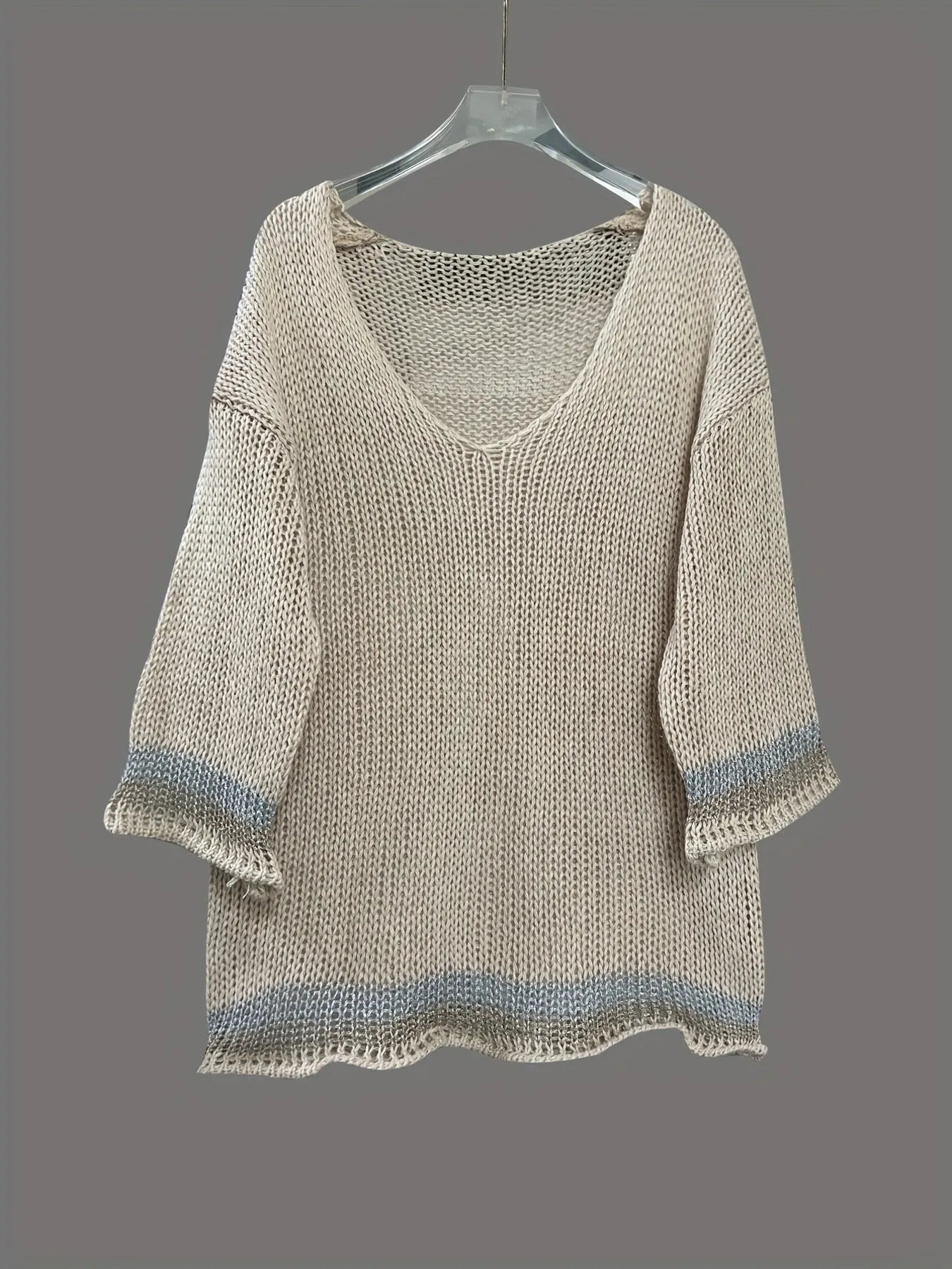 Contrast Trim Crochet Sweater - Tigbul's Variety Fashion Shop