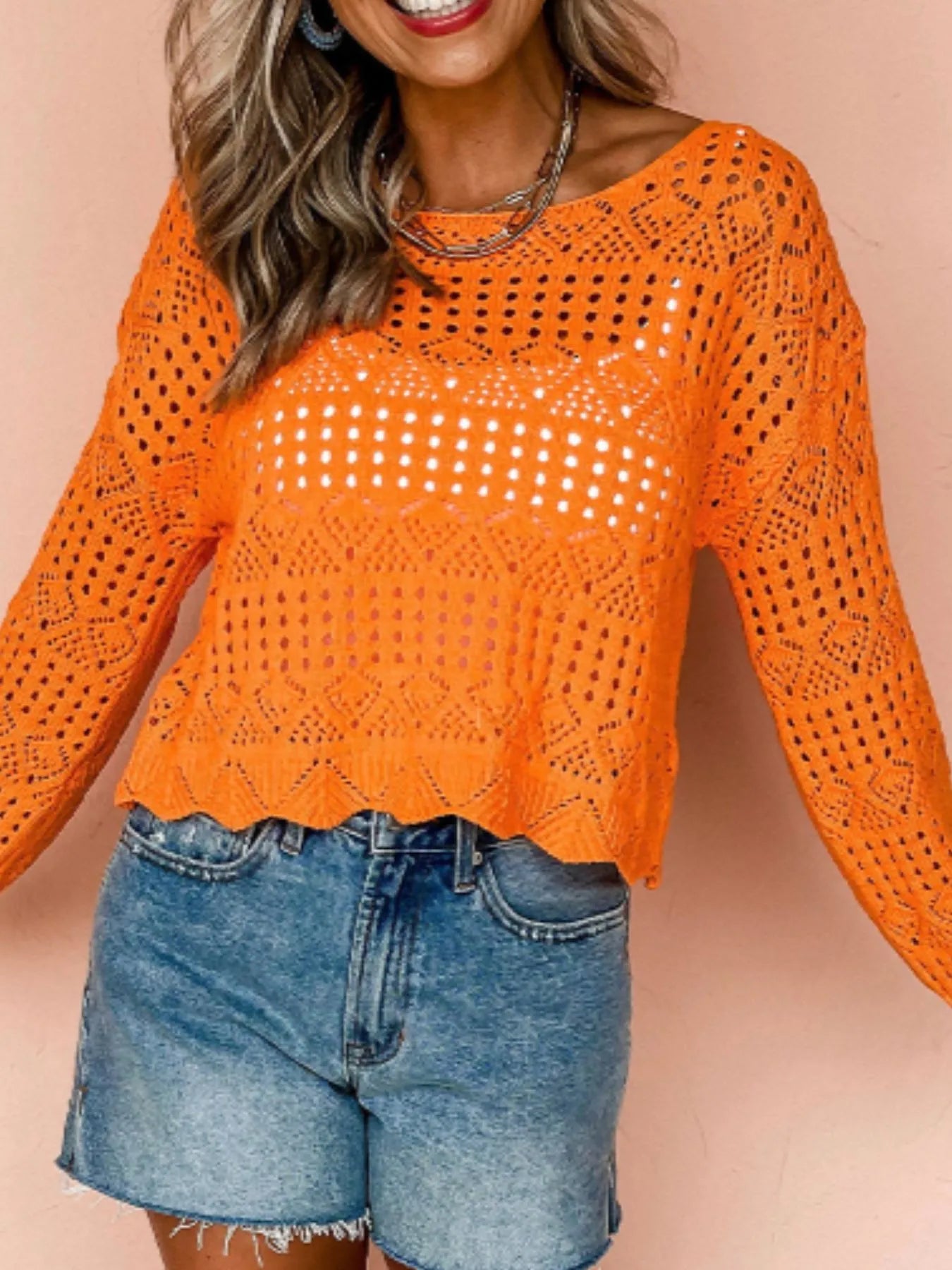 Crochet Boat Neck Knit Cover Up - Tigbul's Variety Fashion Shop