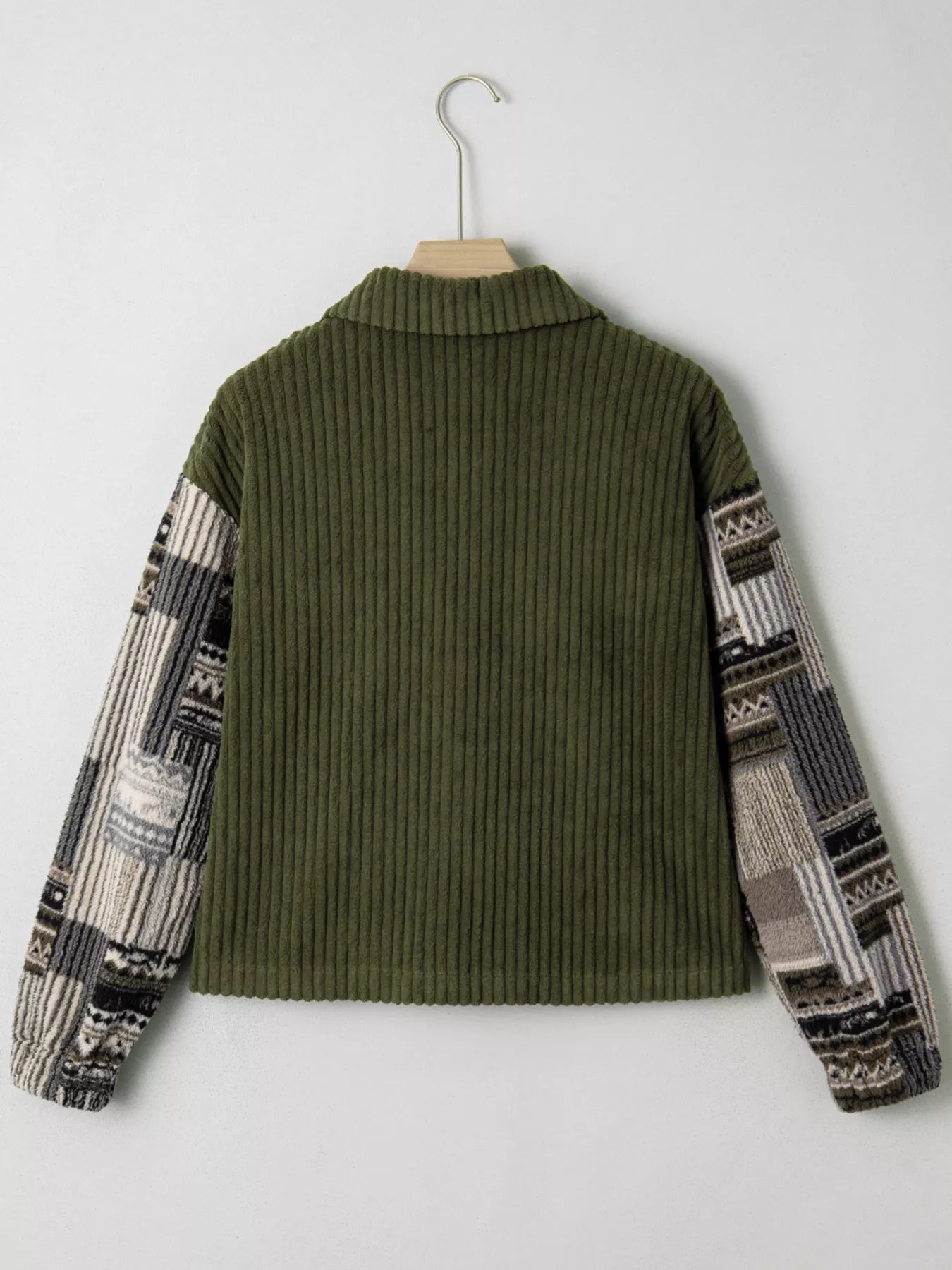 Ribbed Fleece Plaid Print Patchwork Button Up Jacket - Tigbul's Variety Fashion Shop