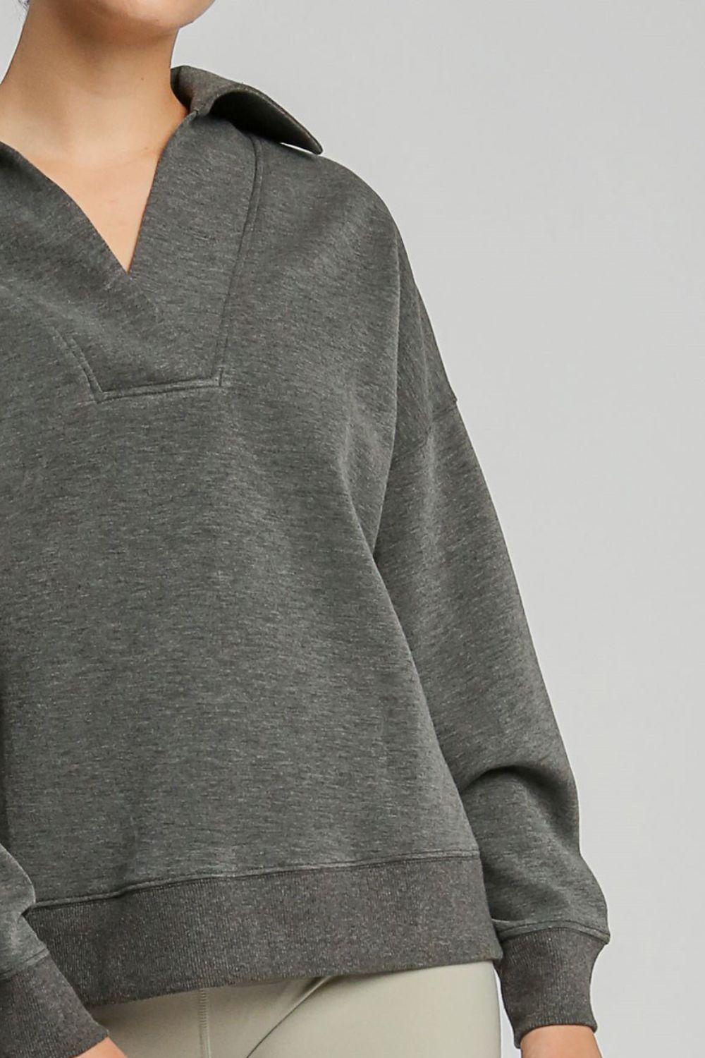 Johnny Collar Dropped Shoulder Sweatshirt - Tigbul's Variety Fashion Shop