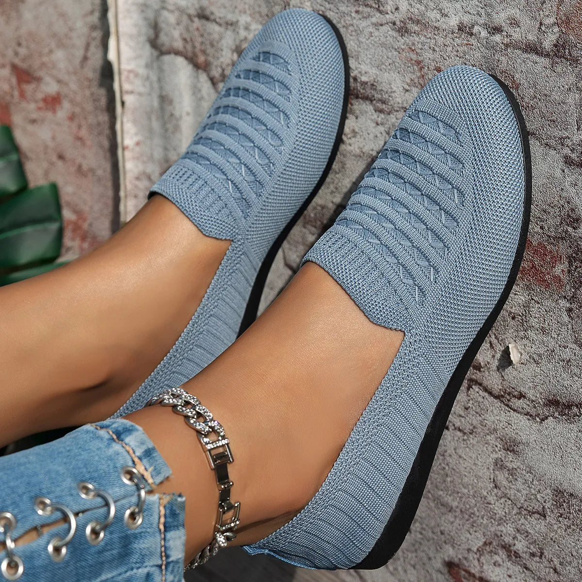 Breathable Knit Slip-On Loafers - Tigbul's Variety Fashion Shop