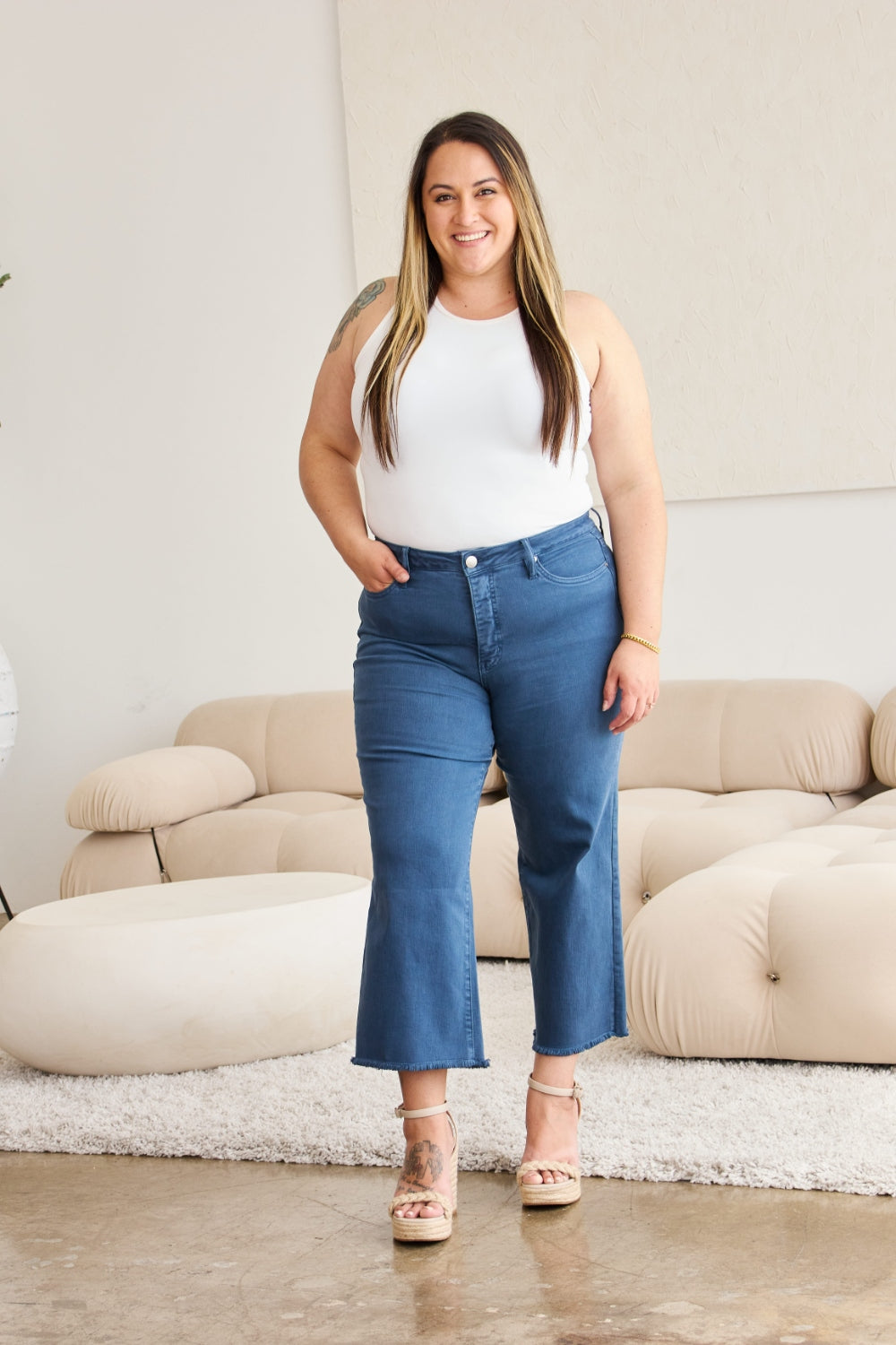 Tummy Control High Waist Raw Hem Jeans - Tigbul's Variety Fashion Shop