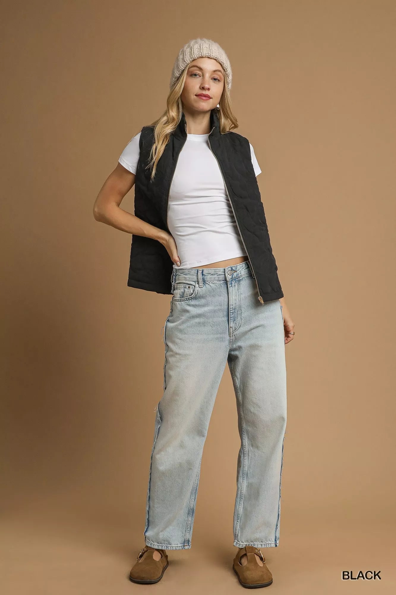 Umgee Quilted Floral Zip Up Vest with Pockets - Tigbul's Variety Fashion Shop