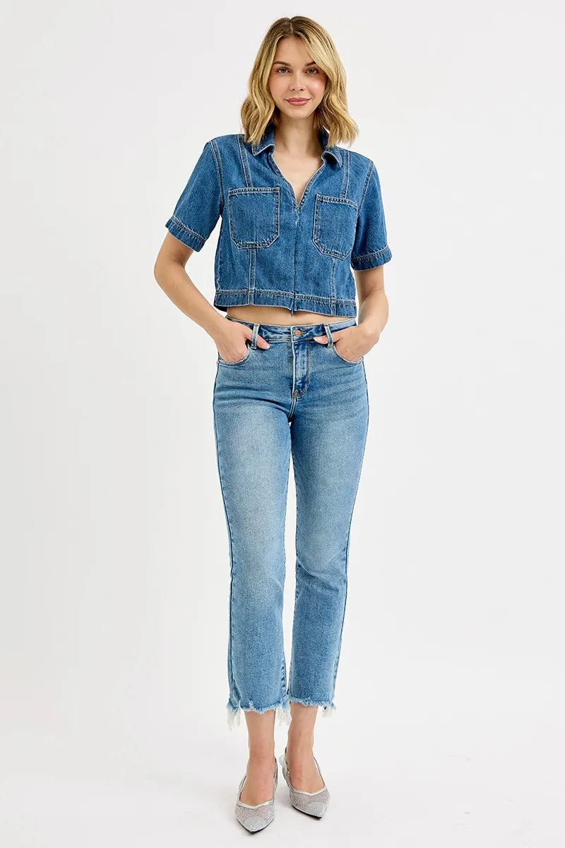 RISEN Full Size High Rise Crop Straight Slim Jeans Plus Size - Tigbul's Variety Fashion Shop