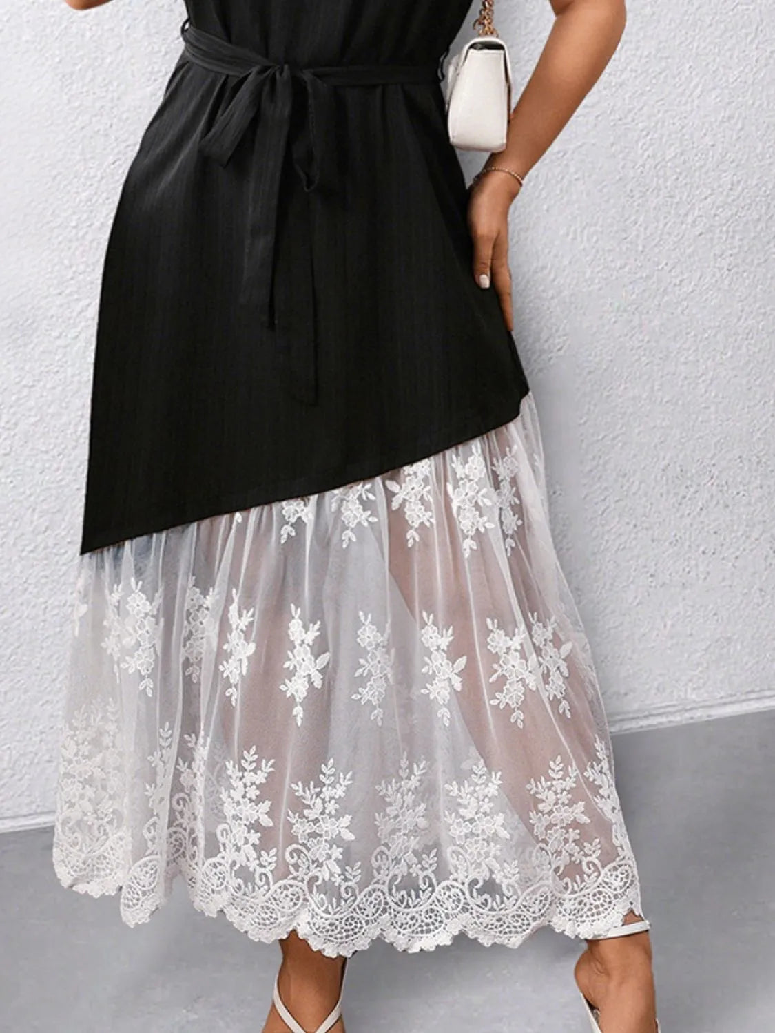 Plus Size Lace Patchwork Short Sleeve Maxi Dress - Tigbul's Variety Fashion Shop