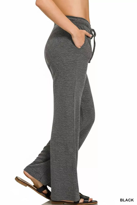 Zenana Ribbed Drawstring Lounge Pants - Tigbul's Variety Fashion Shop