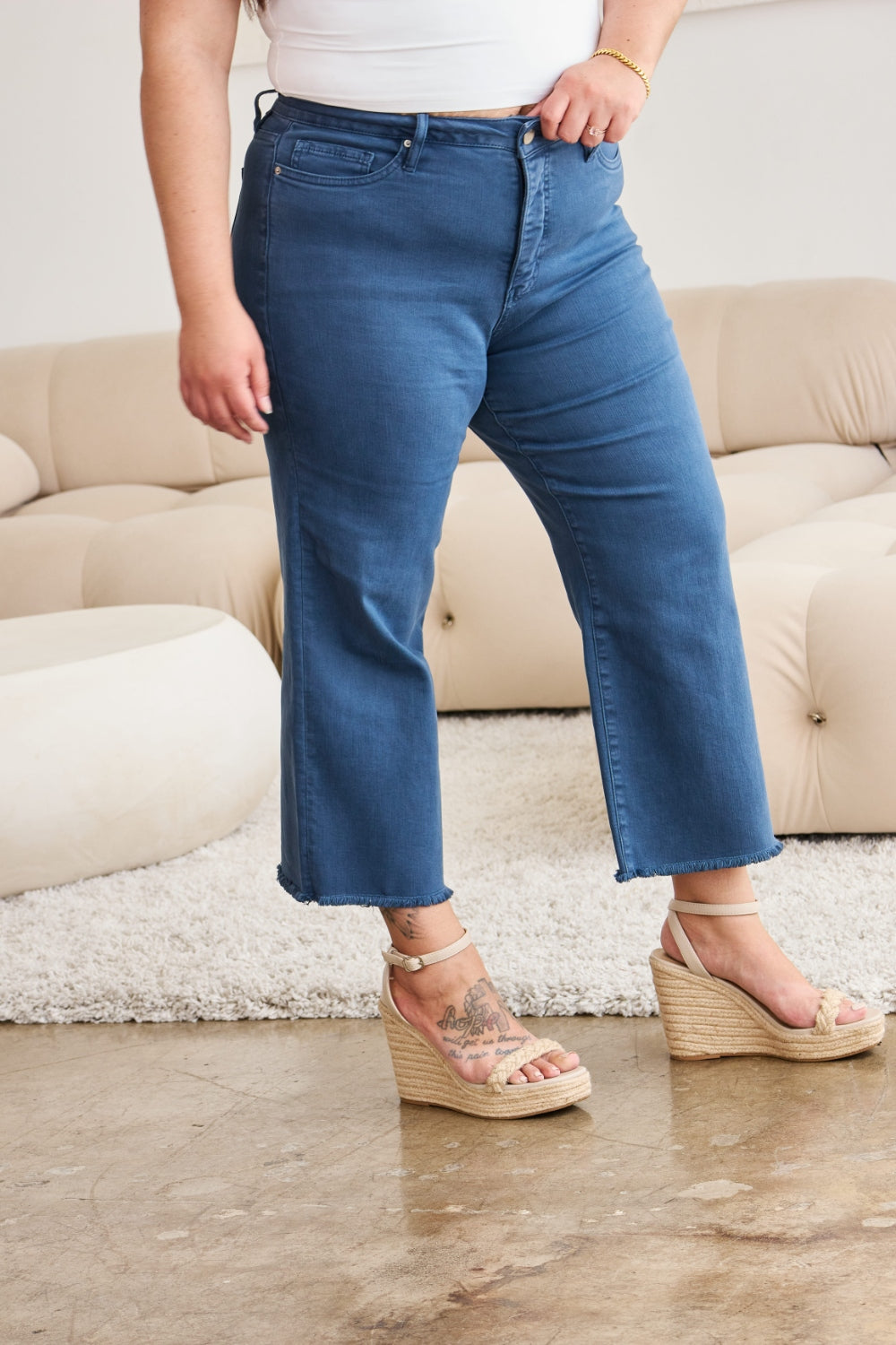 Tummy Control High Waist Raw Hem Jeans - Tigbul's Variety Fashion Shop