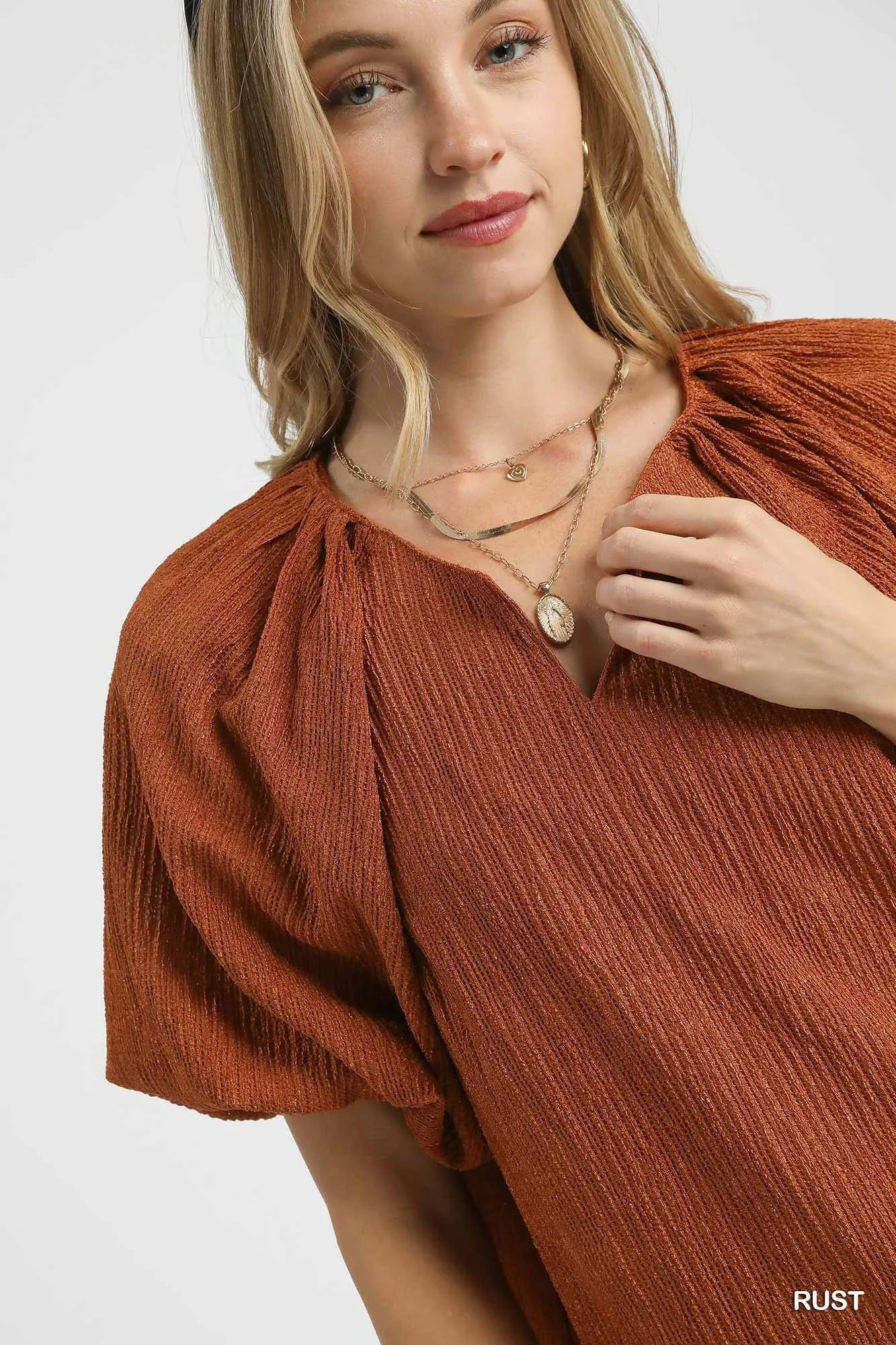 Umgee Textured Flutter Sleeve Notch Neck Top - Tigbul's Variety Fashion Shop