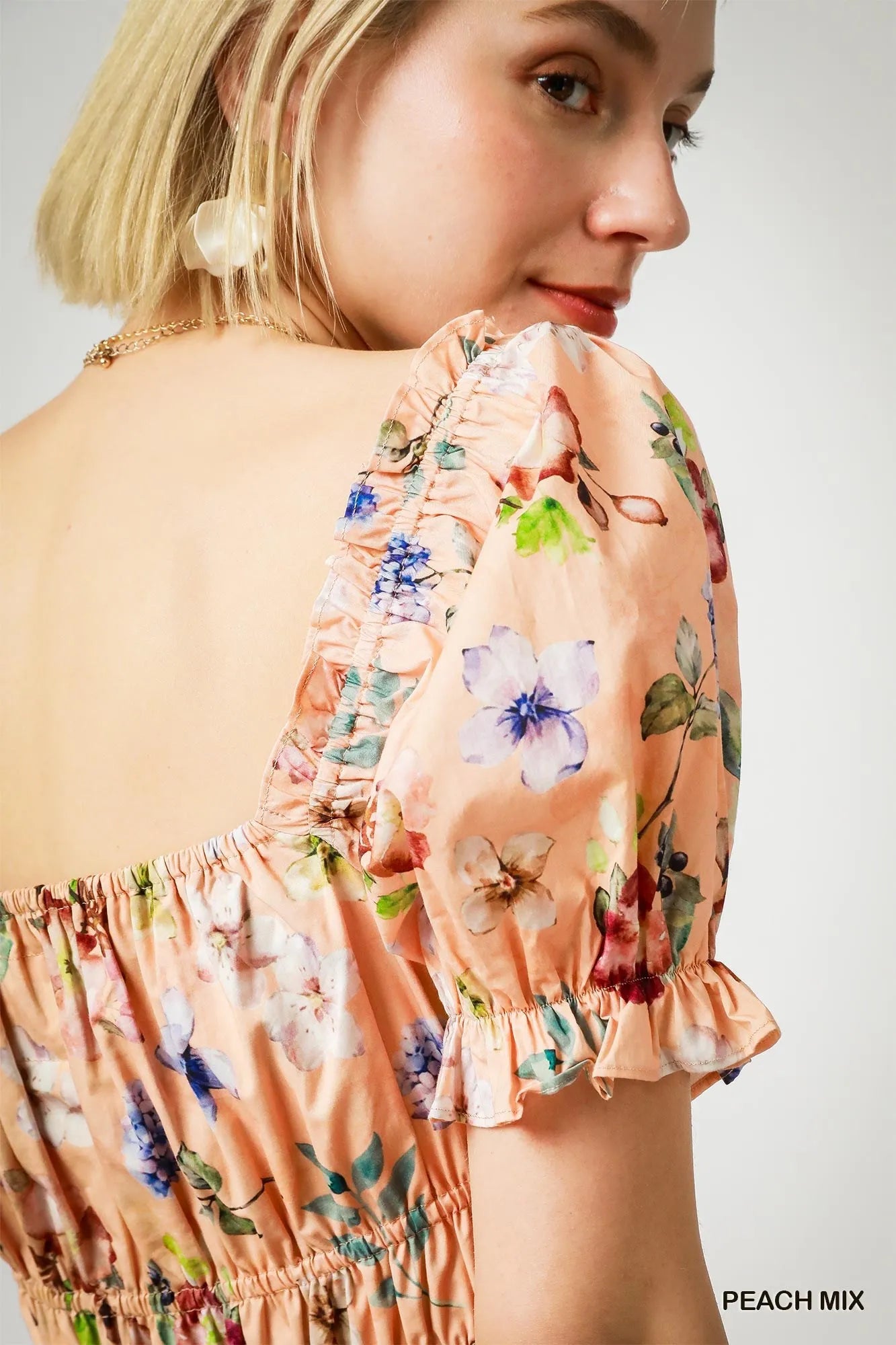 Umgee Floral Print Puff Sleeve Mini Dress - Tigbul's Variety Fashion Shop
