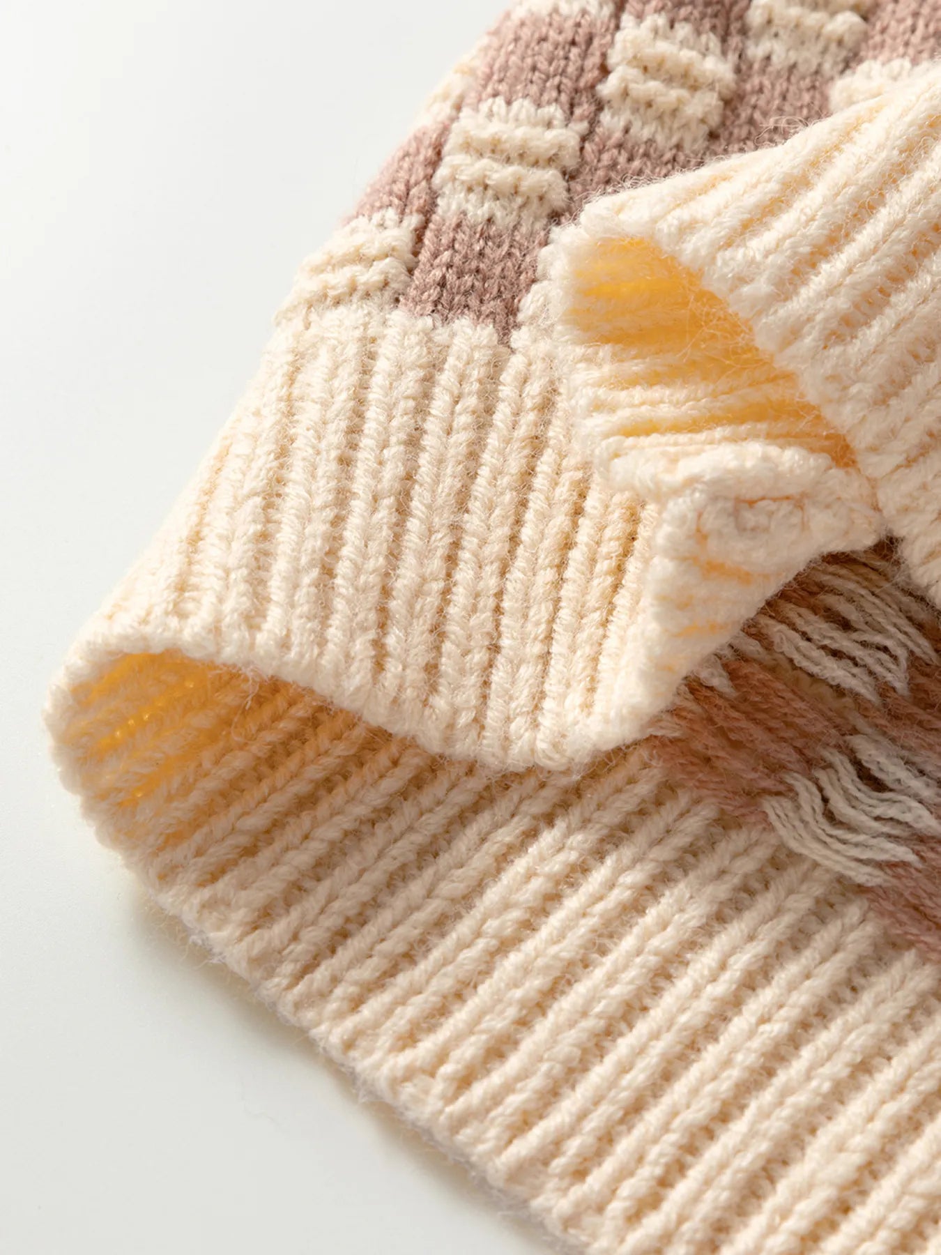 Stripe Checkerboard Drop Shoulder Balloon Sleeve Sweater - Tigbul's Variety Fashion Shop
