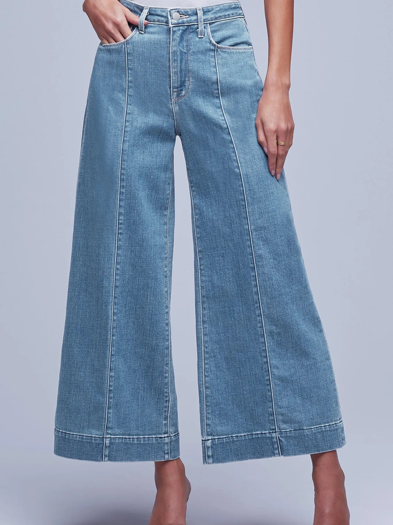Seam Detail Flared Bottom Ankle Length Jeans - Tigbul's Variety Fashion Shop