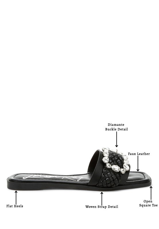 Hazbin Diamante Flat Sandals - Tigbul's Variety Fashion Shop