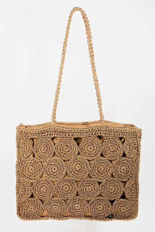 Khaki Square Braided Pattern Tote Bag - Tigbul's Variety Fashion Shop