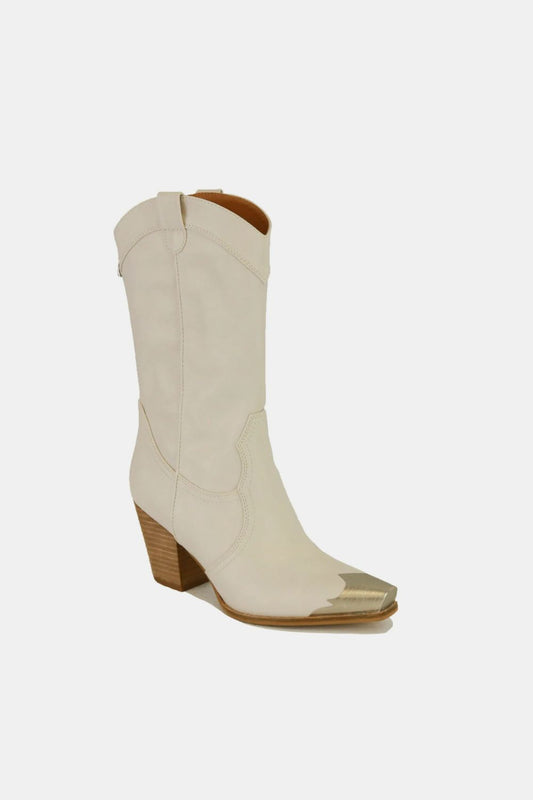 Ivory Metal-Toe Block Heel Ankle Boots - Tigbul's Variety Fashion Shop