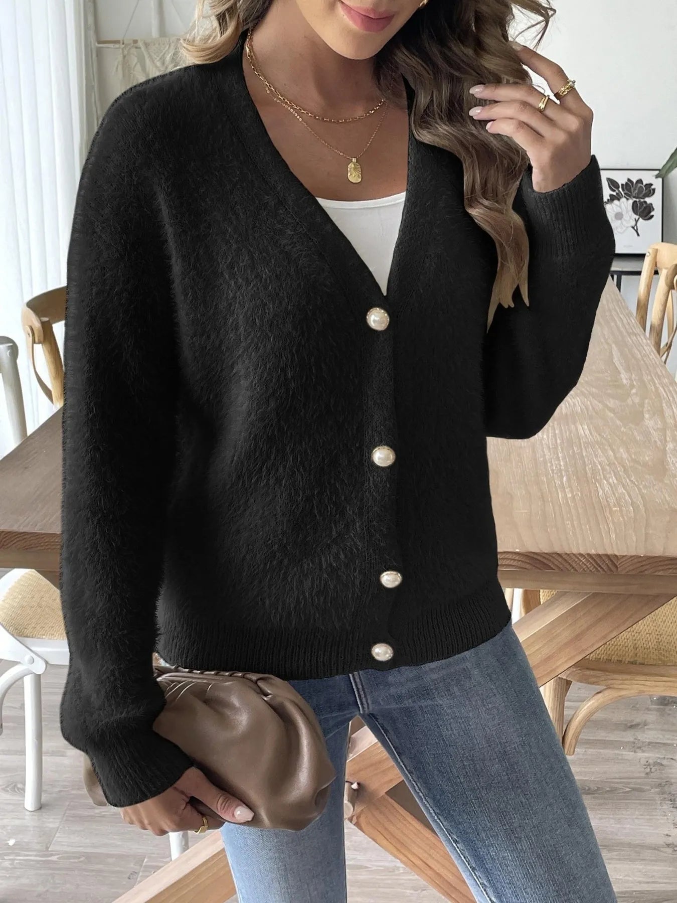 Fuzzy Button-Front Cardigan - Tigbul's Variety Fashion Shop