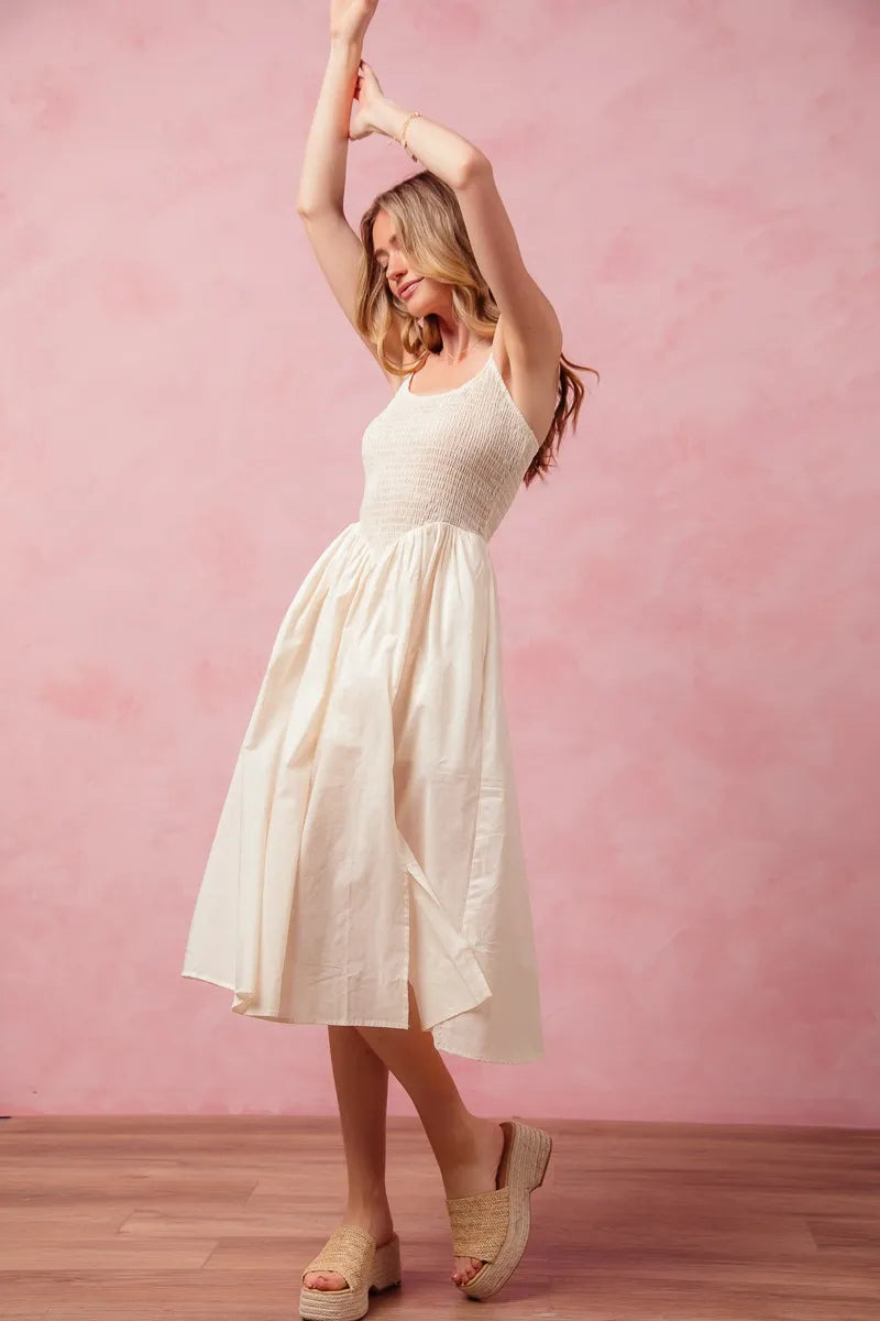 SO ME Smocked Sleeveless Casual Everyday Dress With Slit - Tigbul's Variety Fashion Shop