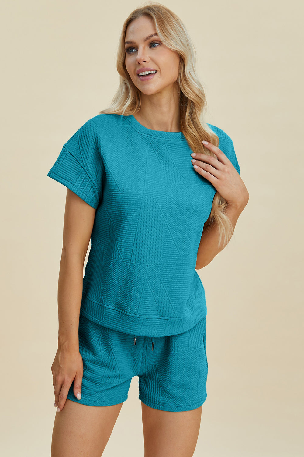 Texture Short Sleeve Top and Shorts Set - Tigbul's Variety Fashion Shop