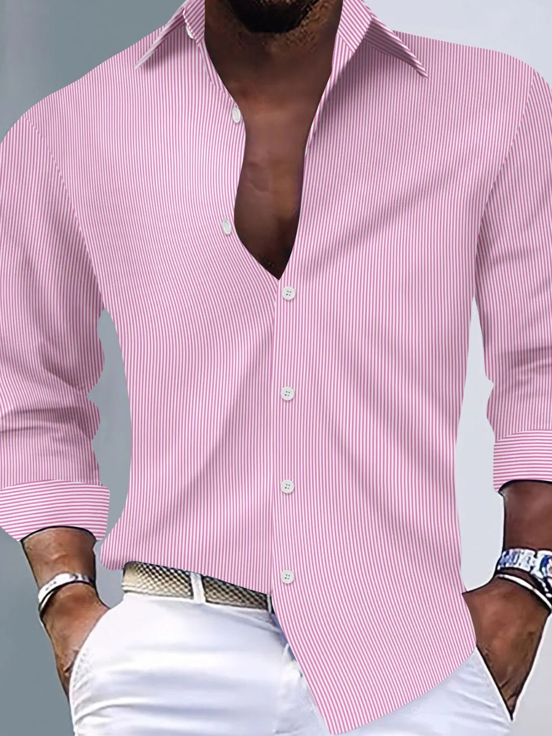 Men's Full Size Striped Button Up Long Sleeve Shirt Plus Size - Tigbul's Variety Fashion Shop