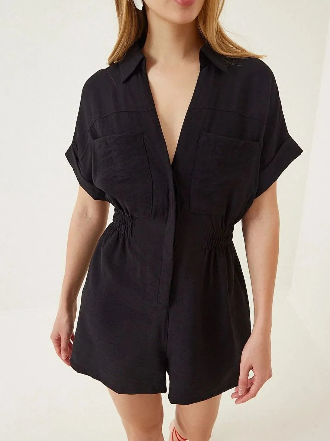 Johnny Collar Short Sleeve Romper - Tigbul's Variety Fashion Shop