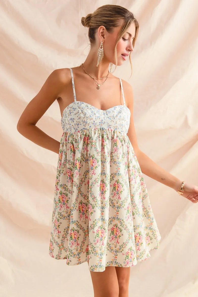 SO ME Mixed Floral Print Sleeveless Mini Dress - Tigbul's Variety Fashion Shop