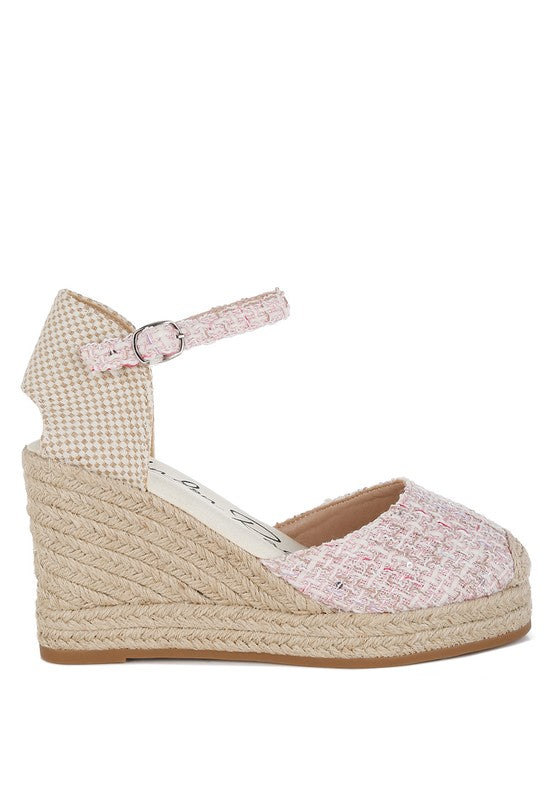 Regatta Tweed Round Toe Woven 4 in. Wedge Heel Sandals - Tigbul's Variety Fashion Shop