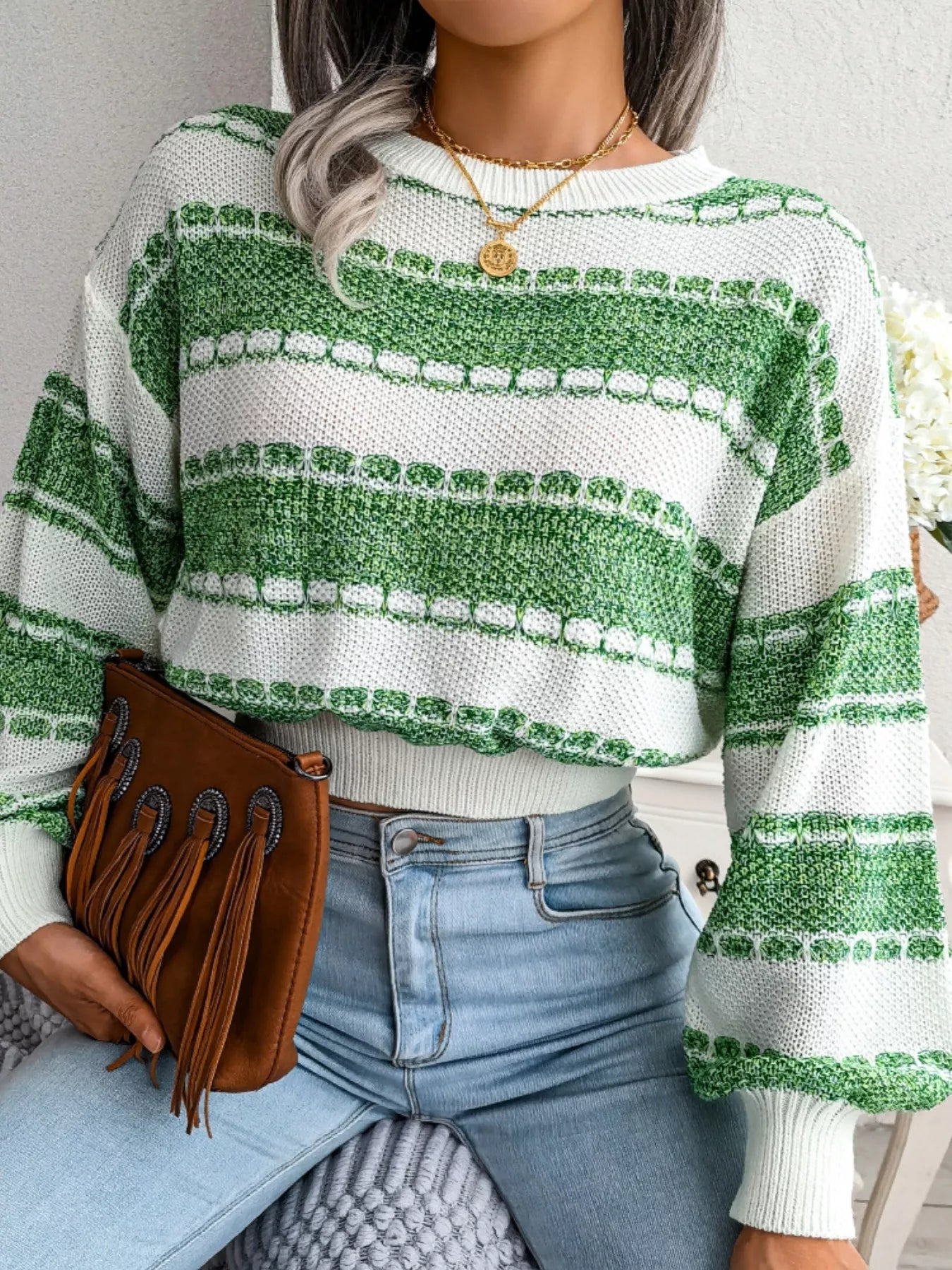 Color Block Round Neck Cropped Sweater - Tigbul's Variety Fashion Shop