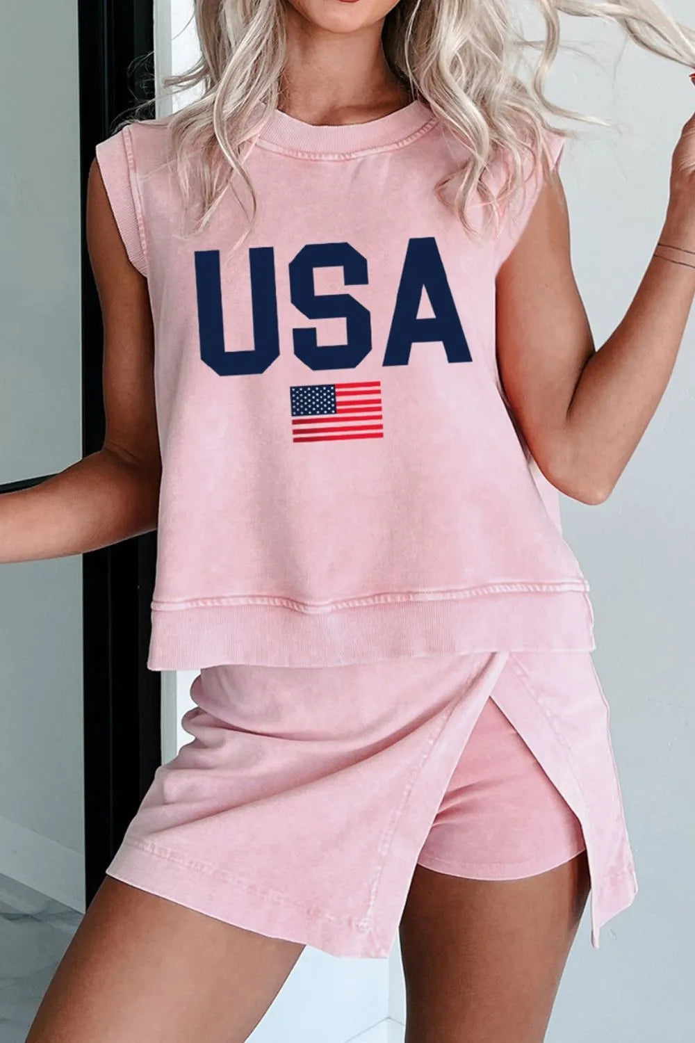 USA Round Neck Tank and Shorts Set - Tigbul's Variety Fashion Shop