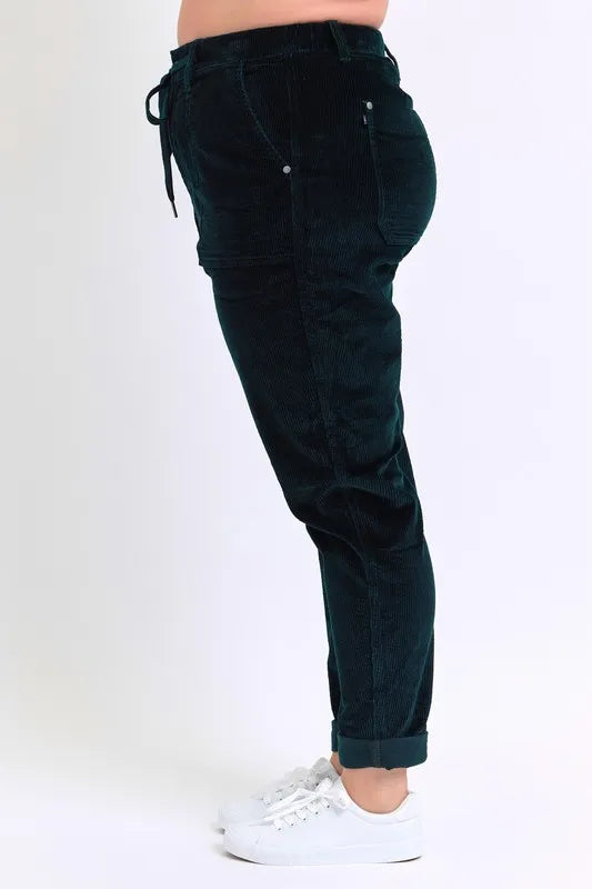 Judy Blue Green High Waist Corduroy Cuffed Jogger Plus Size - Tigbul's Variety Fashion Shop