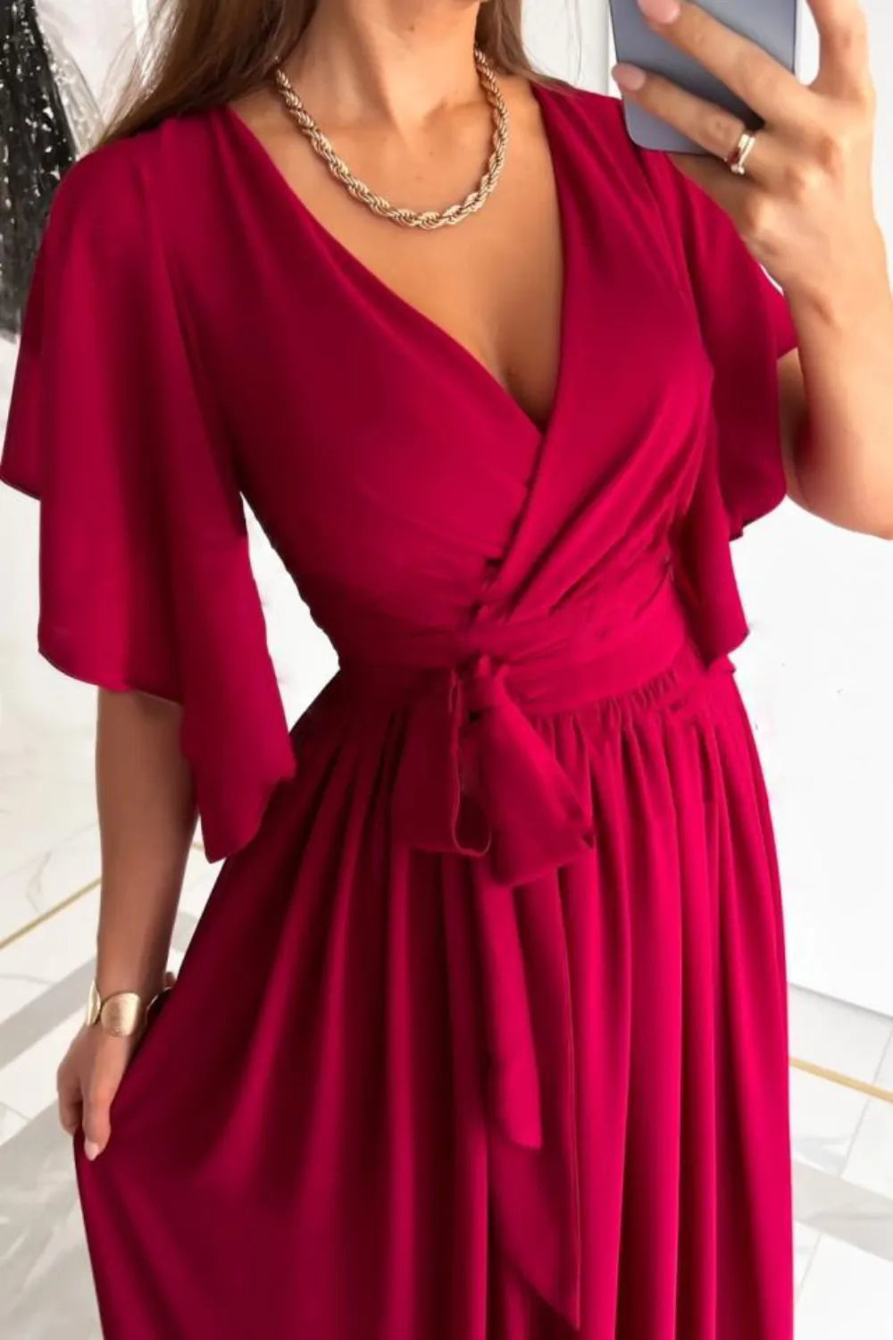 Surplice Flutter Sleeve Maxi Dress - Tigbul's Variety Fashion Shop