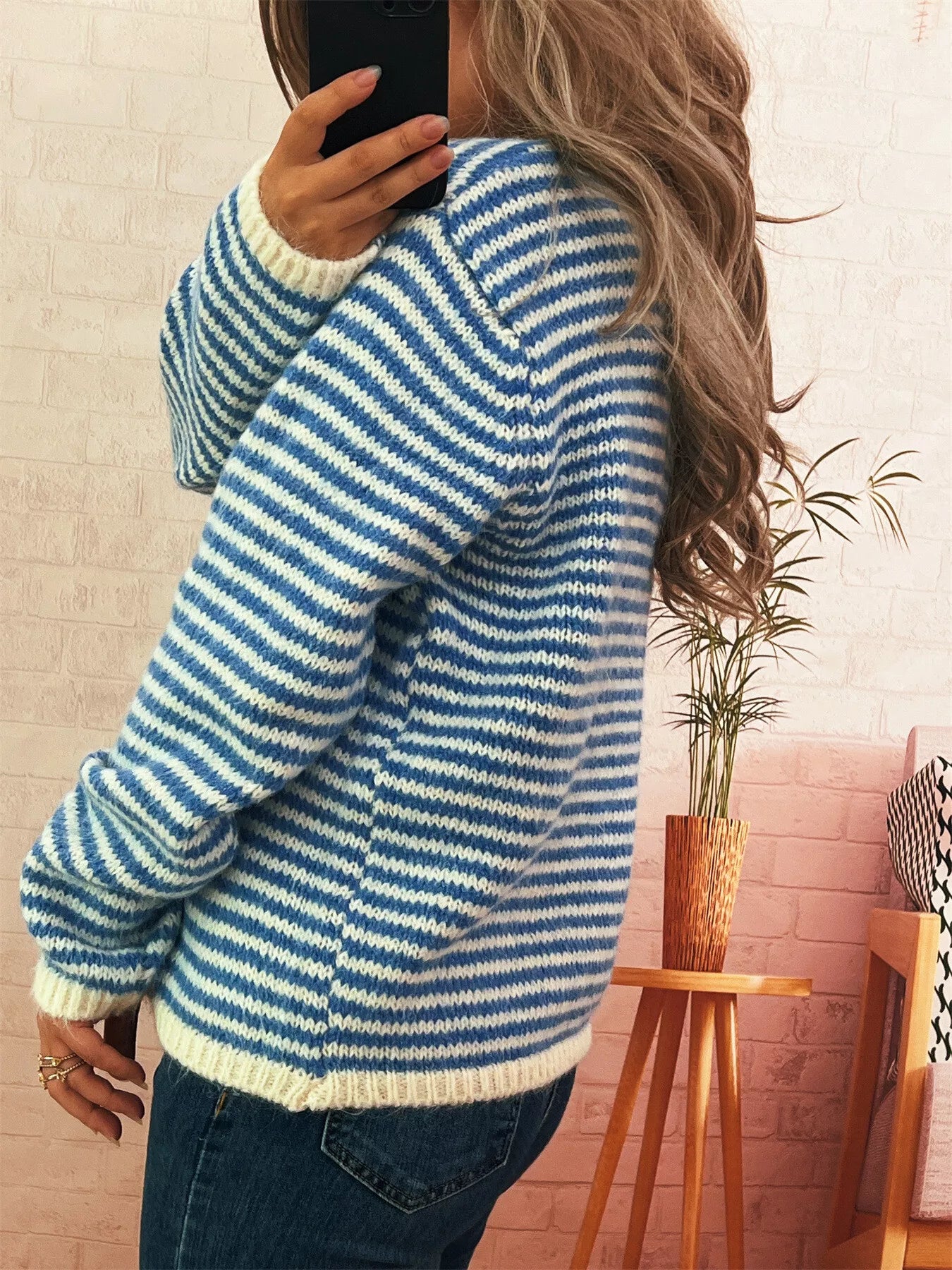 Striped Button Detail Long Sleeve Sweater - Tigbul's Variety Fashion Shop