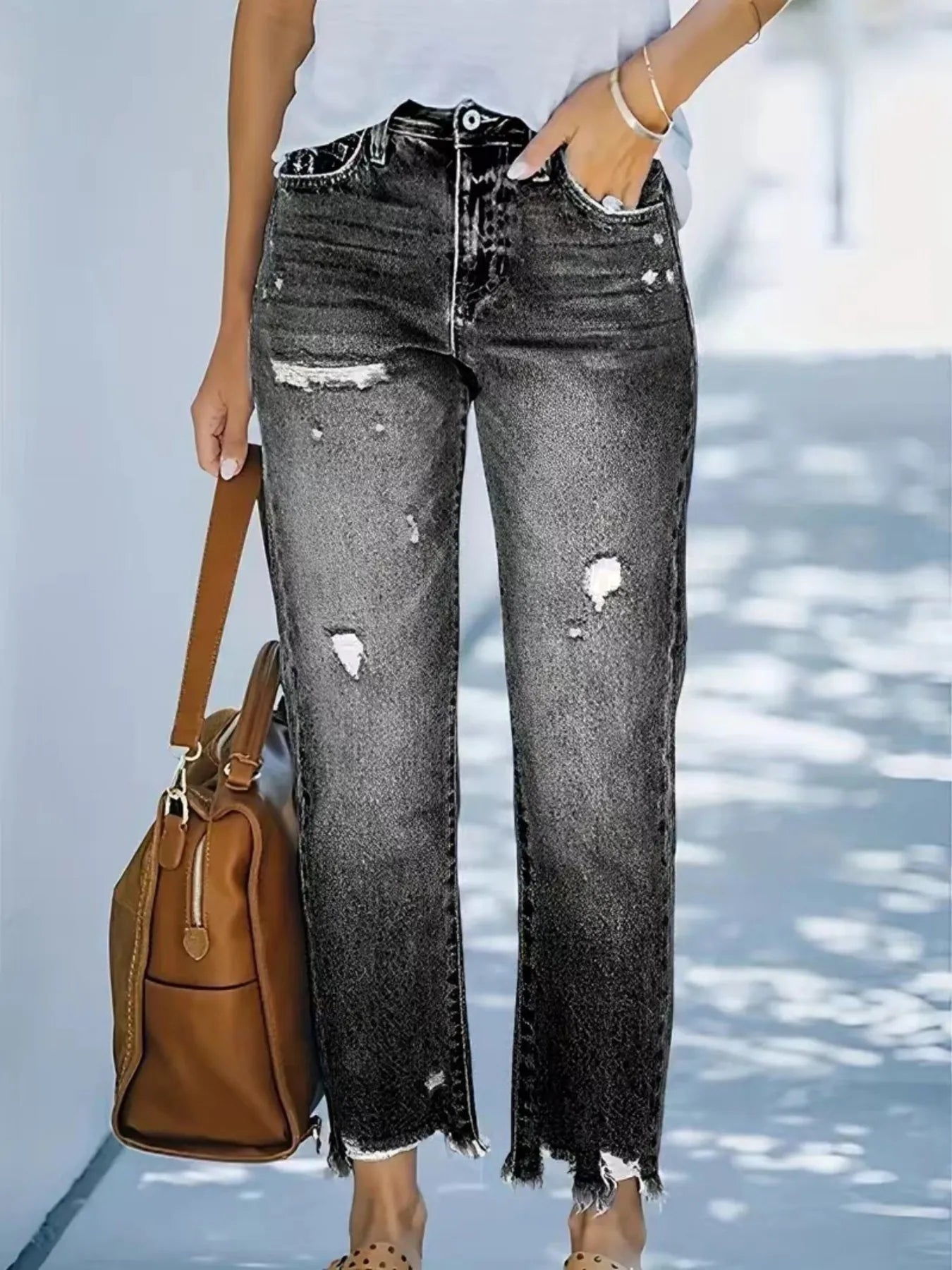 Distressed Straight Leg Jeans - Tigbul's Variety Fashion Shop