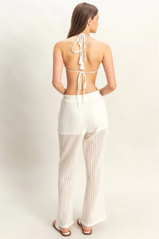 Crochet Bra and Drawstring Pants Set - Tigbul's Variety Fashion Shop