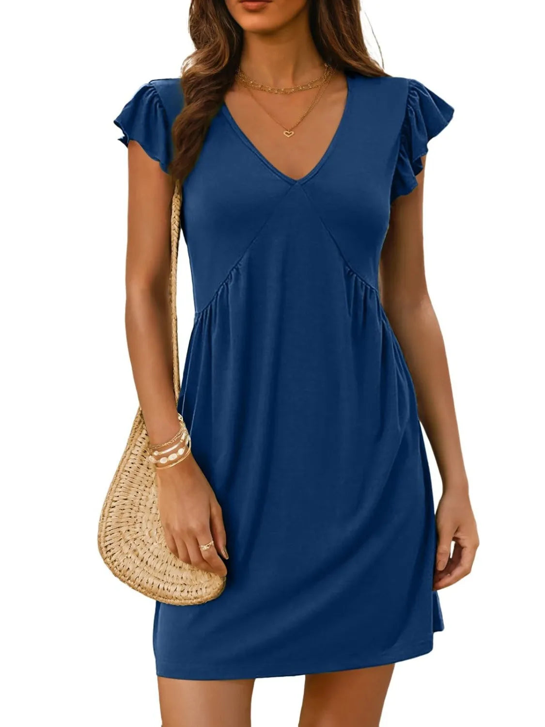 V-Neck Ruffled Cap Sleeve Mini Dress - Tigbul's Variety Fashion Shop