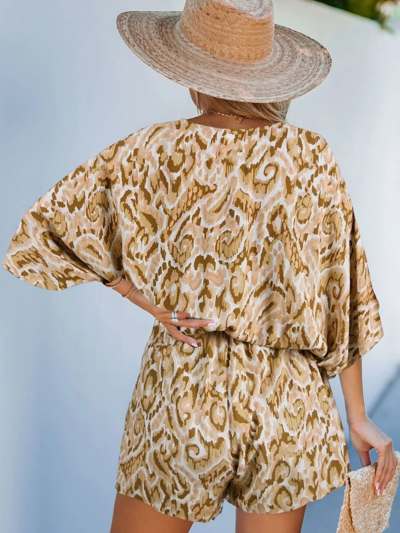 Bohemian Floral Print V-Neck Batwing Sleeve Romper - Tigbul's Variety Fashion Shop