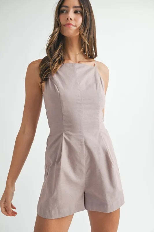 Adjustable Shoulder Strap Linen Romper - Tigbul's Variety Fashion Shop